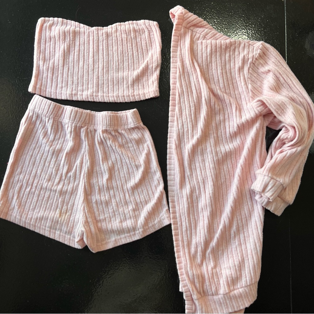 ❌ SOLD Pastel pink 3-Piece Ribbed Loungewear Set